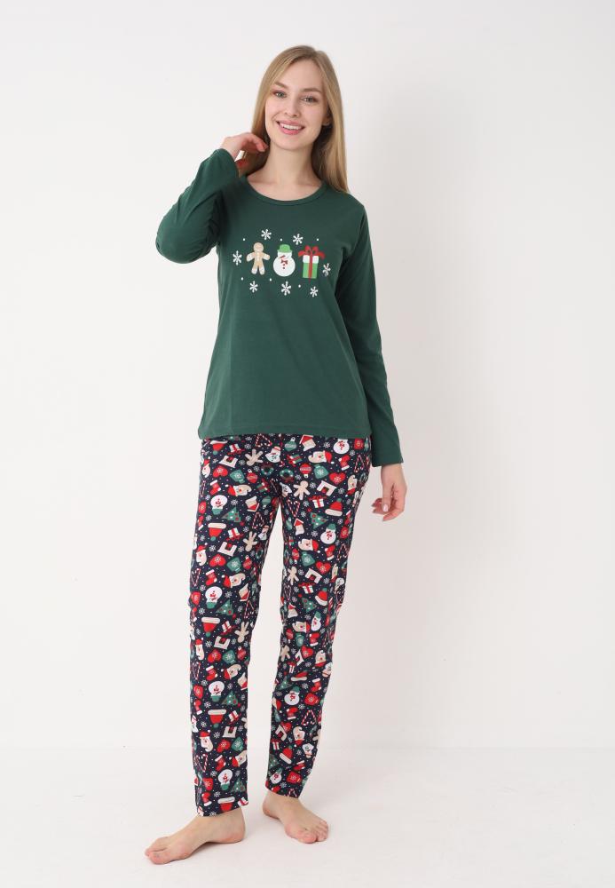 Pijama dama Craciun,maneca lunga si pantaloni lungi,imprimeu figurine festive, En-gros